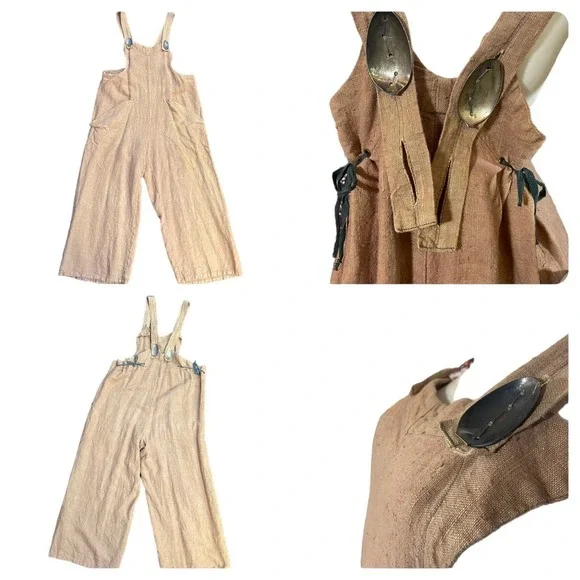 90's Vintage Linen Overalls and Matching Jacket Set by Cynthia Ashby